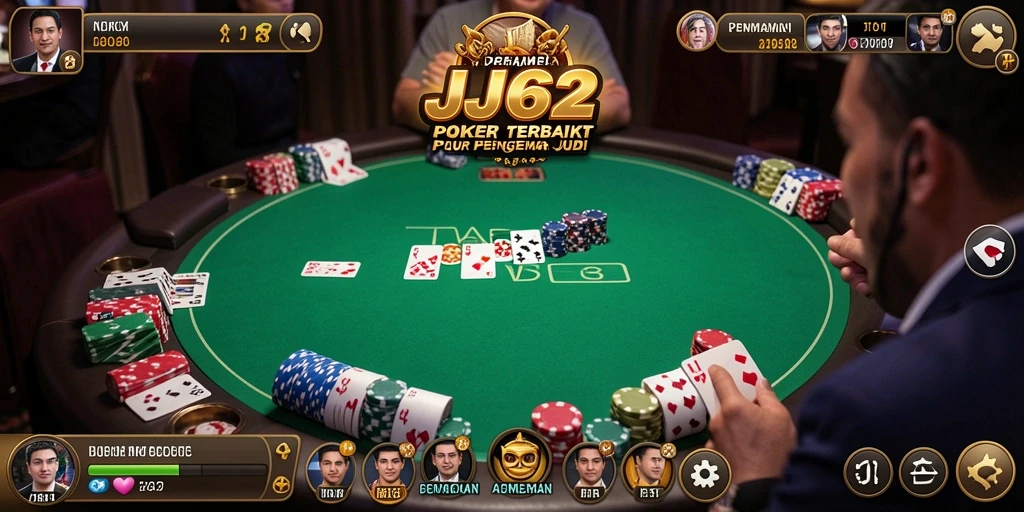 Screenshot utama JJ62 menampilkan gameplay Poker yang mendebarkan.