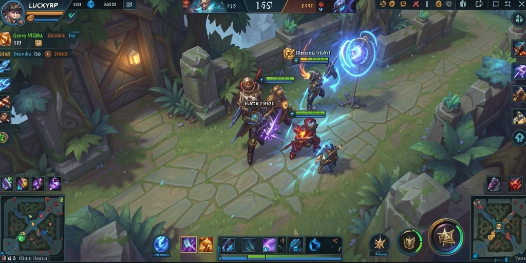 Screenshot gameplay LUCKYRP menampilkan aksi seru pertempuran MOBA.
