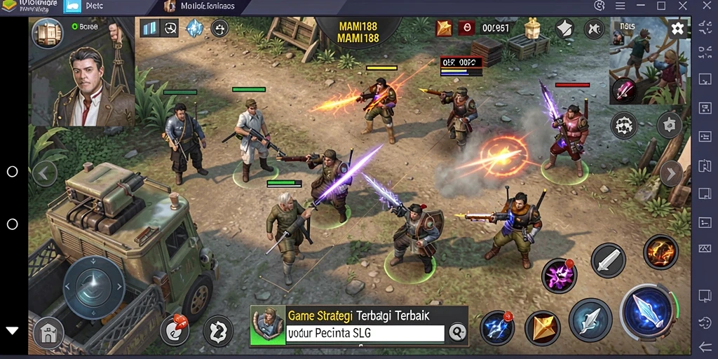 Screenshot gameplay MAMI188 menampilkan pertempuran strategi yang seru.