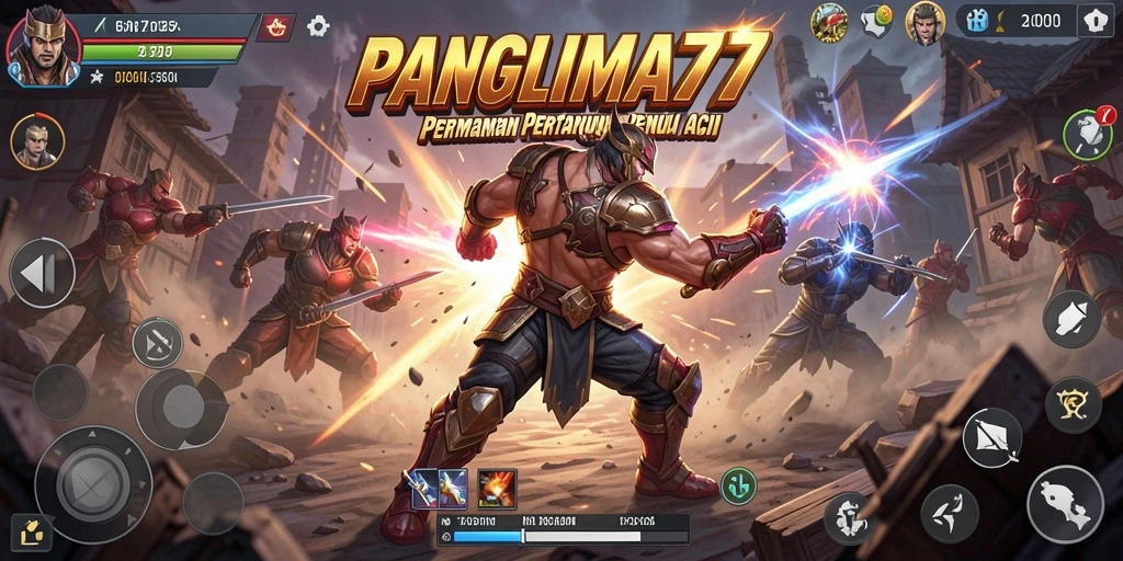 Screenshot gameplay PANGLIMA77 menunjukkan aksi pertarungan yang mendebarkan.