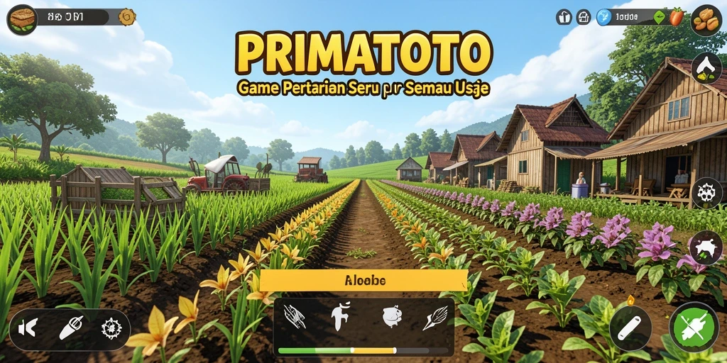 Screenshot gameplay PRIMATOTO yang seru dengan aktivitas pertanian.