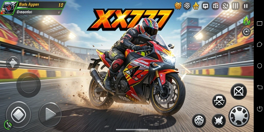 Tampilan gameplay seru dari balapan motor XXX777.