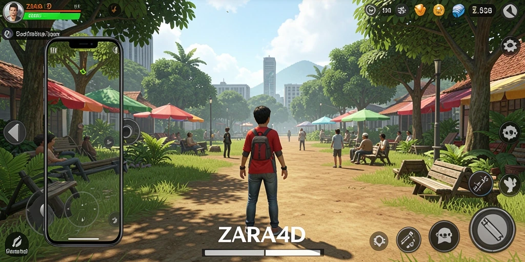 Screenshot ZARA4D menampilkan gameplay dan interaksi karakter yang hidup.
